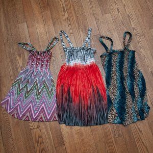 Little Girl Ruched Top Bold Print Hippie Sleeveless Summer Dresses with Straps